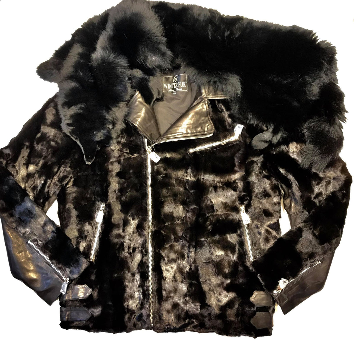 Kashani Mink Black Detachable Fox Collar Bomber Jacket - Dudes Boutique