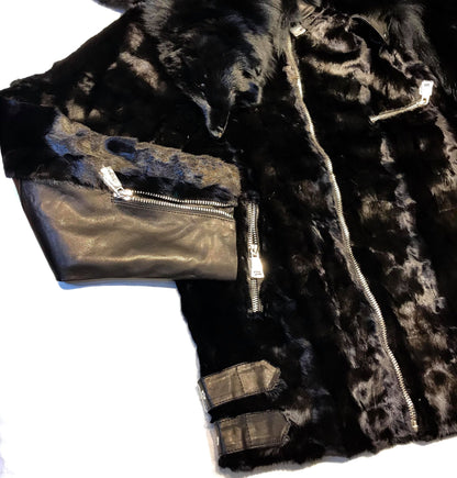 Kashani Mink Black Detachable Fox Collar Bomber Jacket - Dudes Boutique