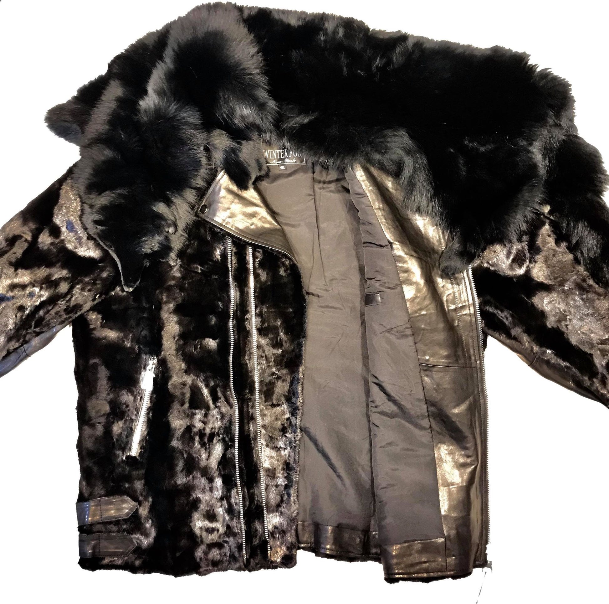 Kashani Mink Black Detachable Fox Collar Bomber Jacket - Dudes Boutique