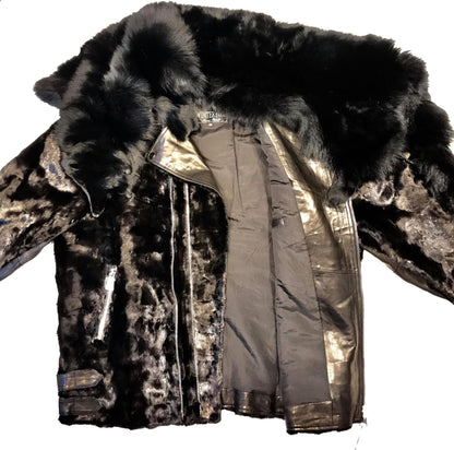 Kashani Mink Black Detachable Fox Collar Bomber Jacket - Dudes Boutique