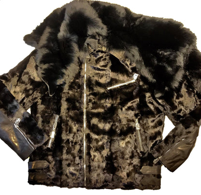 Kashani Mink Black Detachable Fox Collar Bomber Jacket - Dudes Boutique