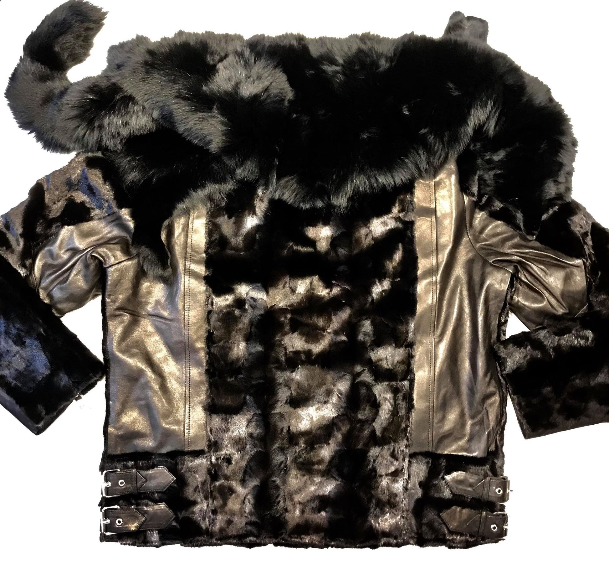 Kashani Mink Black Detachable Fox Collar Bomber Jacket - Dudes Boutique