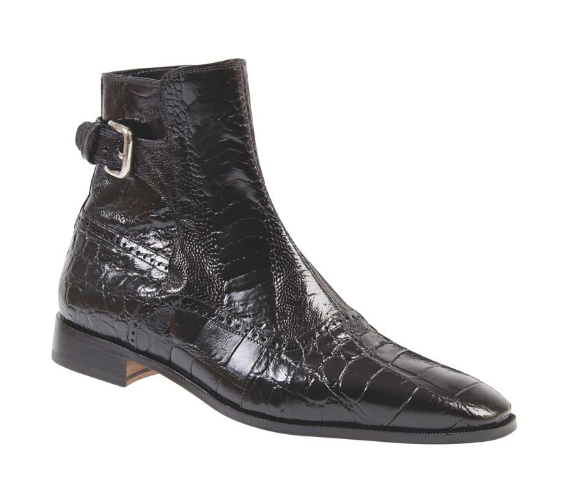 Mauri - 4398 Black Ostrich Leg/Alligator Dress Boot - Dudes Boutique