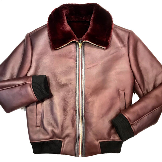 Kashani Burgundy Mouton Shearling Flight Jacket - Dudes Boutique