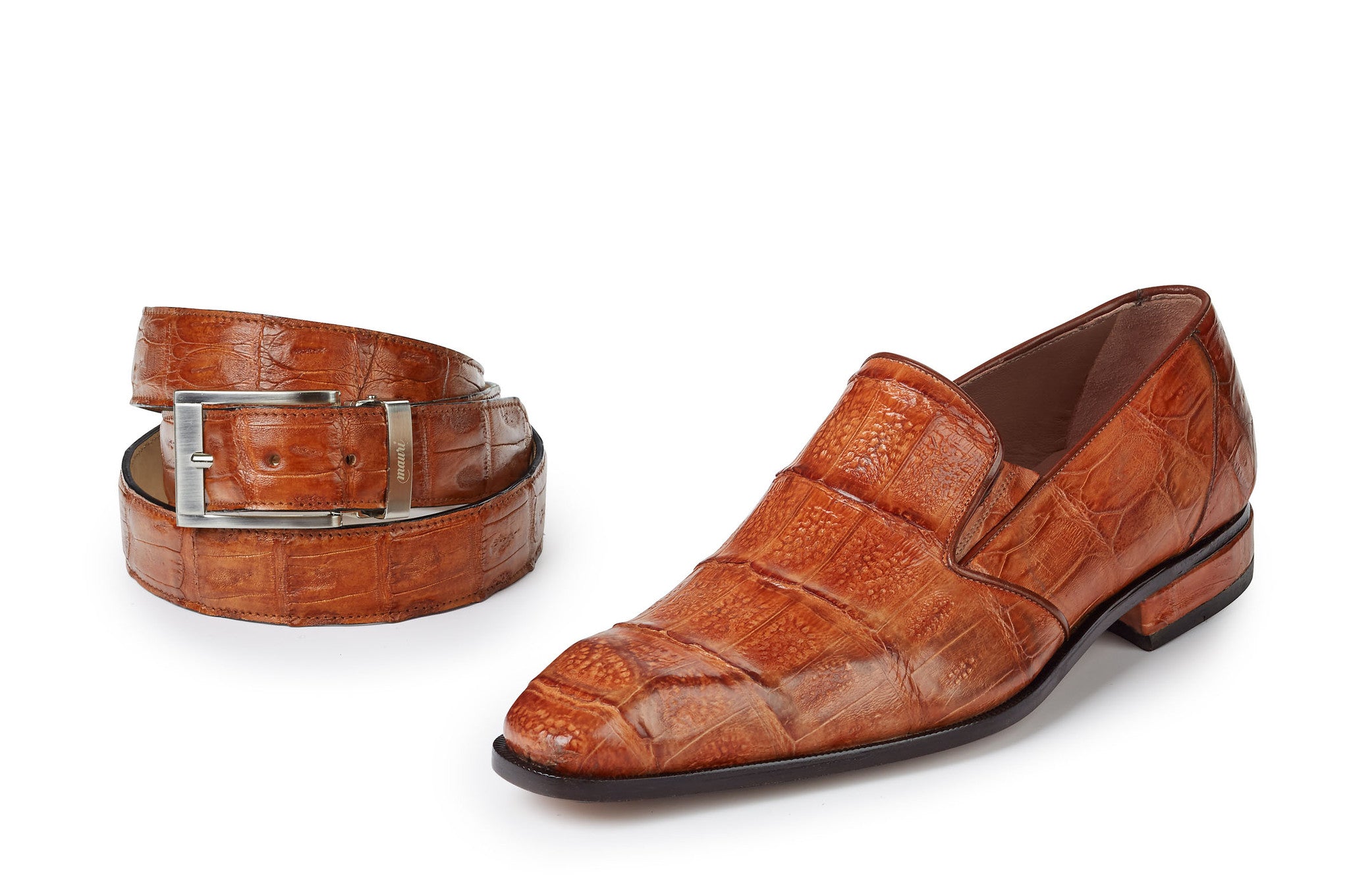 Mauri - "4673" Baby Hornback Crocodile Loafers in Cognac - Dudes Boutique