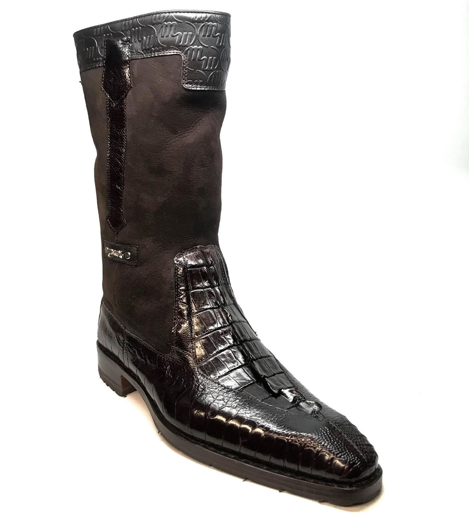Mauri "Masculine" 2842 Brown Alligator/Ostrich Leg Dress Boots - Dudes Boutique