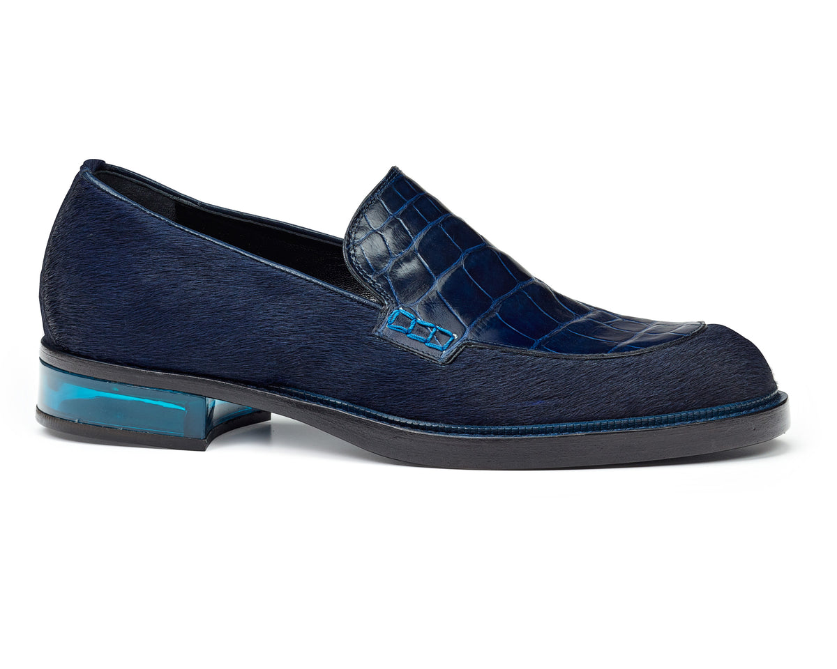 Mauri 4799 Indigo Blue Gallia Alligator & Pony Hair Loafers - Dudes Boutique