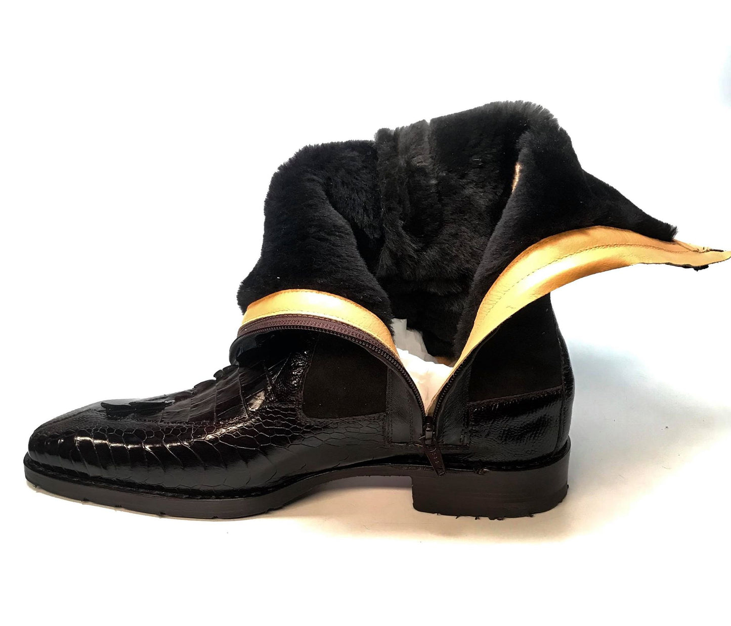 Mauri "Masculine" 2842 Brown Alligator/Ostrich Leg Dress Boots - Dudes Boutique