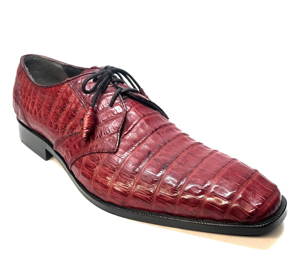 Los Altos Wine Burgundy All-Over Crocodile Lace Up Dress Shoes - Dudes Boutique
