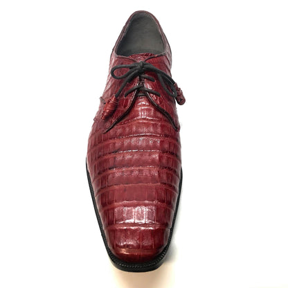 Los Altos Wine Burgundy All-Over Crocodile Lace Up Dress Shoes - Dudes Boutique
