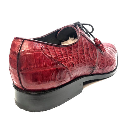Los Altos Wine Burgundy All-Over Crocodile Lace Up Dress Shoes - Dudes Boutique