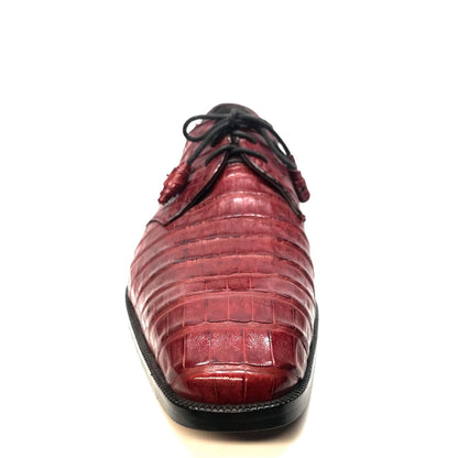 Los Altos Wine Burgundy All-Over Crocodile Lace Up Dress Shoes - Dudes Boutique