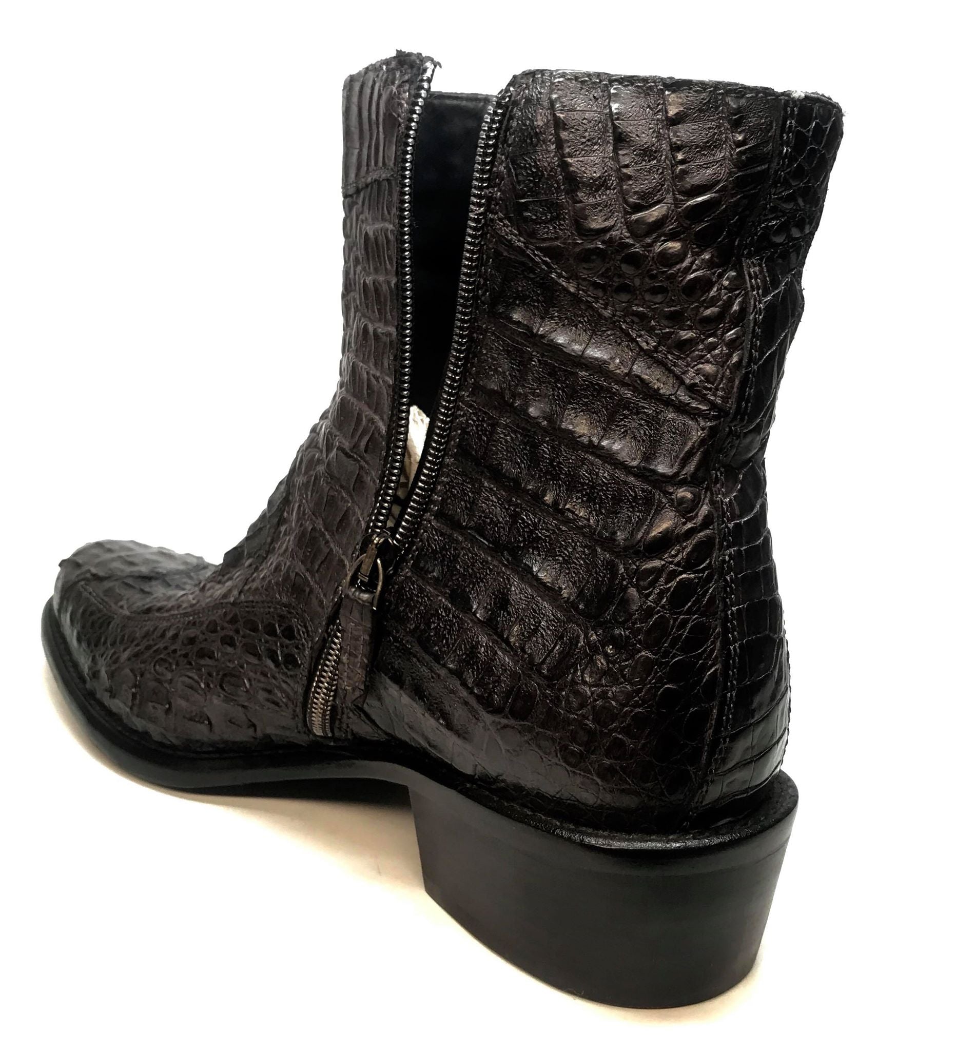 Calzoleria Toscana Black Full Hornback Alligator Ankle Boots