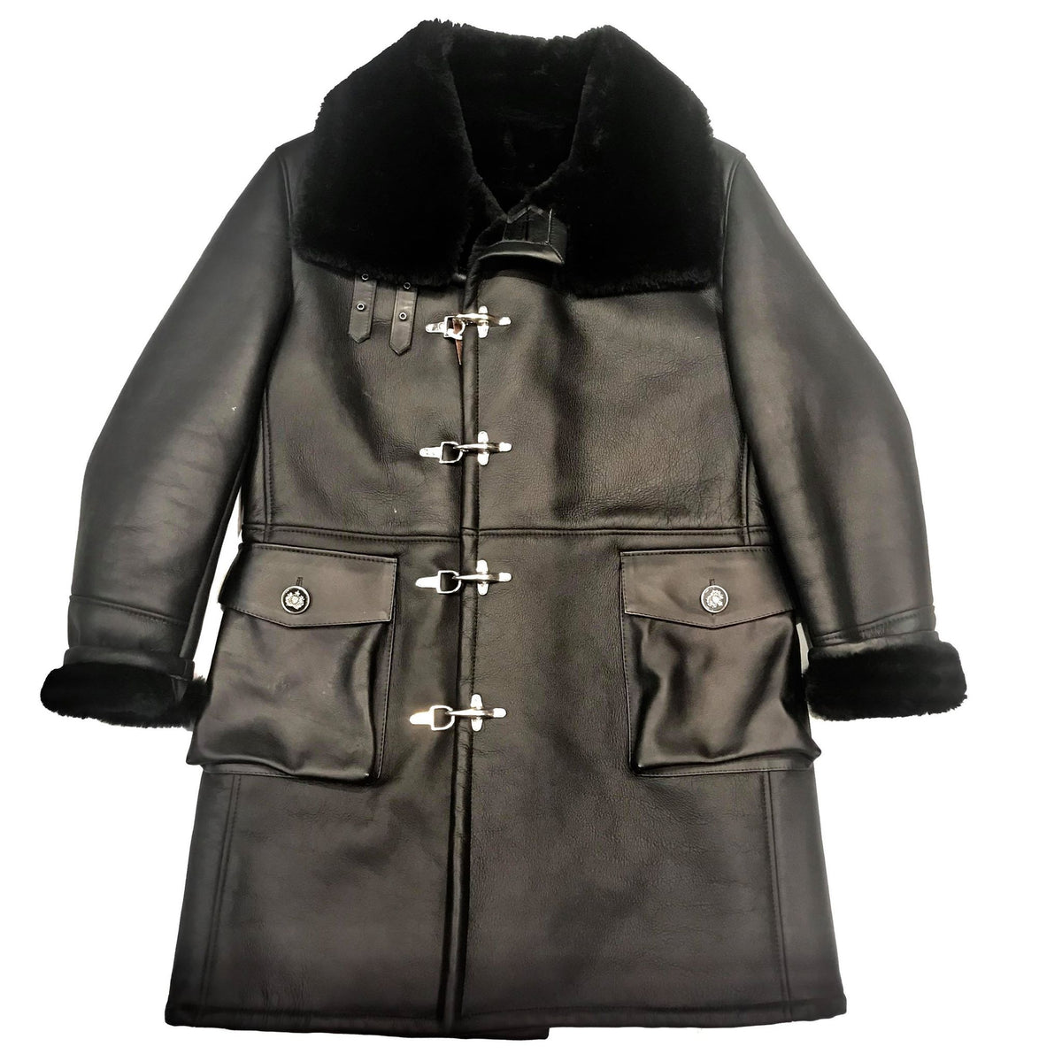 Kashani Black Duffel Long Trench Shearling Coat - Dudes Boutique