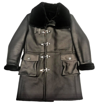 Kashani Black Duffel Long Trench Shearling Coat - Dudes Boutique