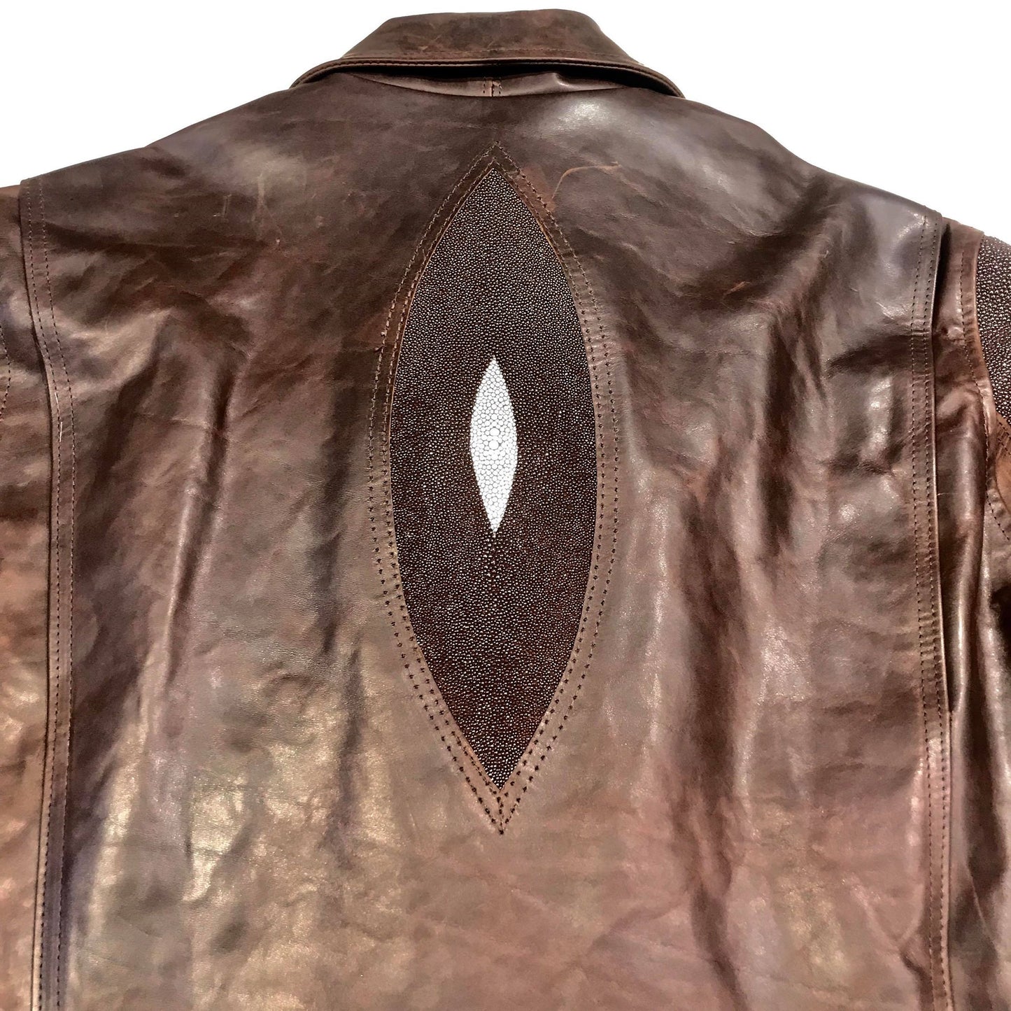 Kashani Chocolate Brown Stingray/Leather Biker Jacket - Dudes Boutique