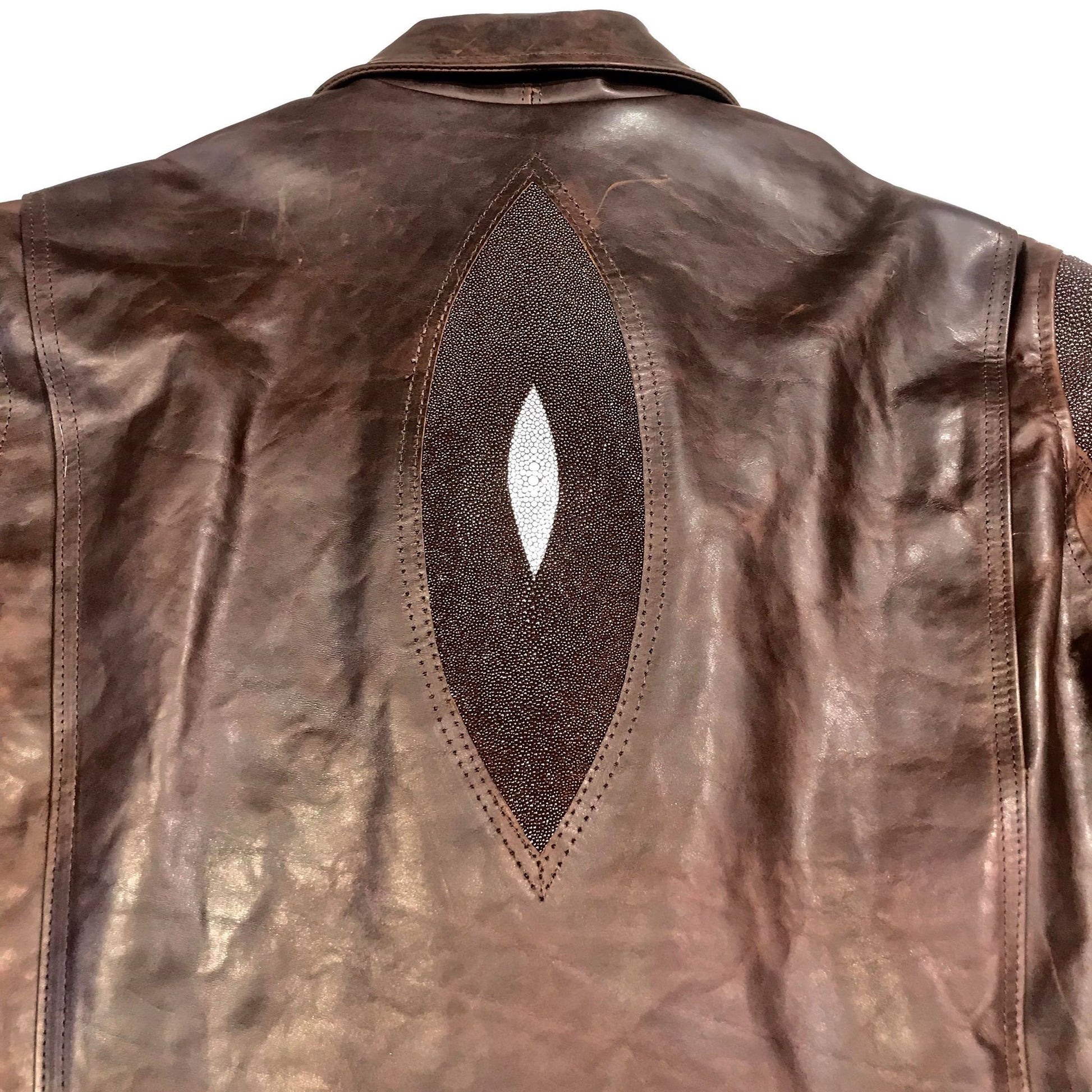 Kashani Chocolate Brown Stingray/Leather Biker Jacket - Dudes Boutique