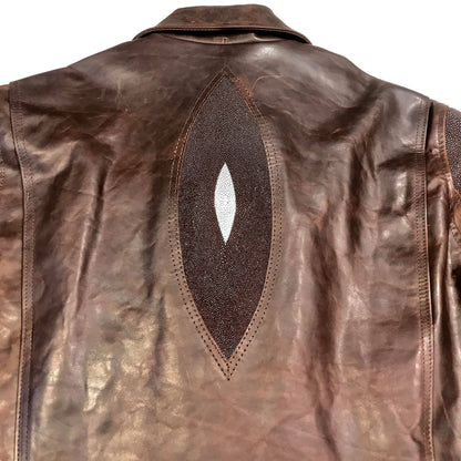 Kashani Chocolate Brown Stingray/Leather Biker Jacket - Dudes Boutique