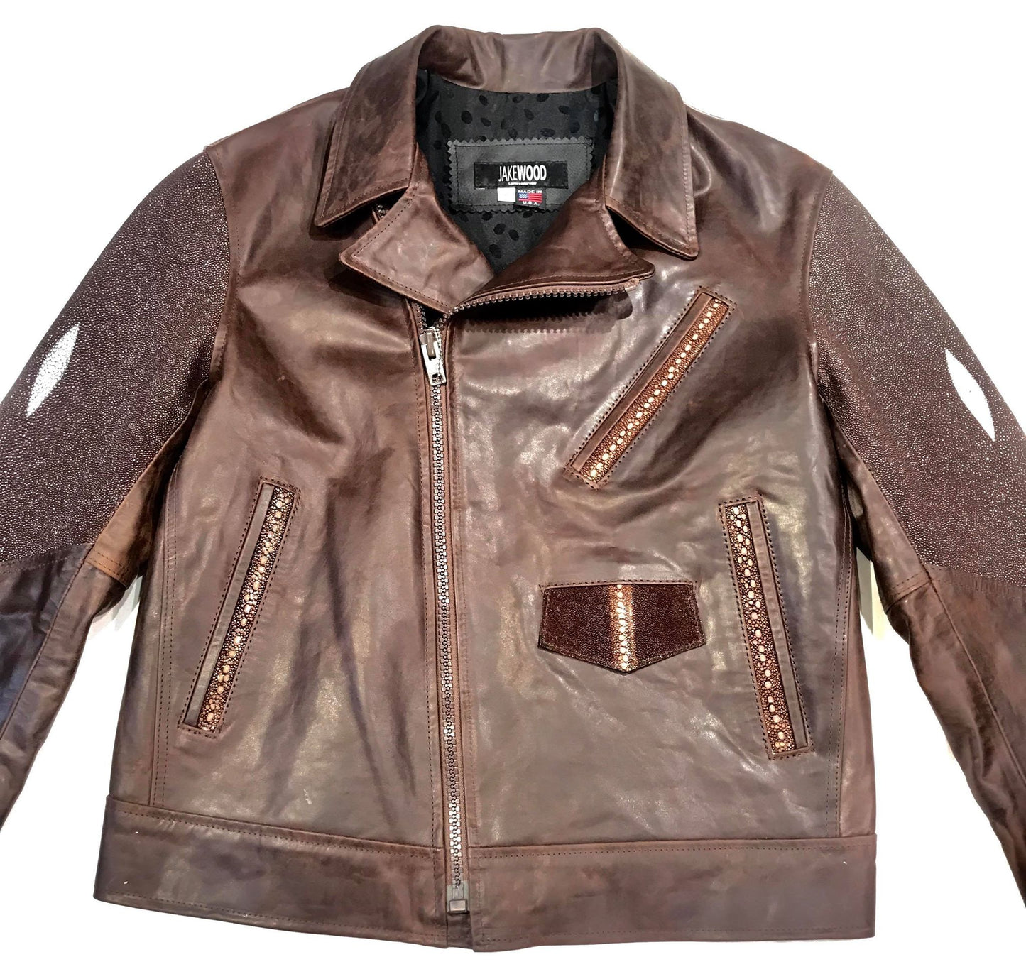 Kashani Chocolate Brown Stingray/Leather Biker Jacket - Dudes Boutique