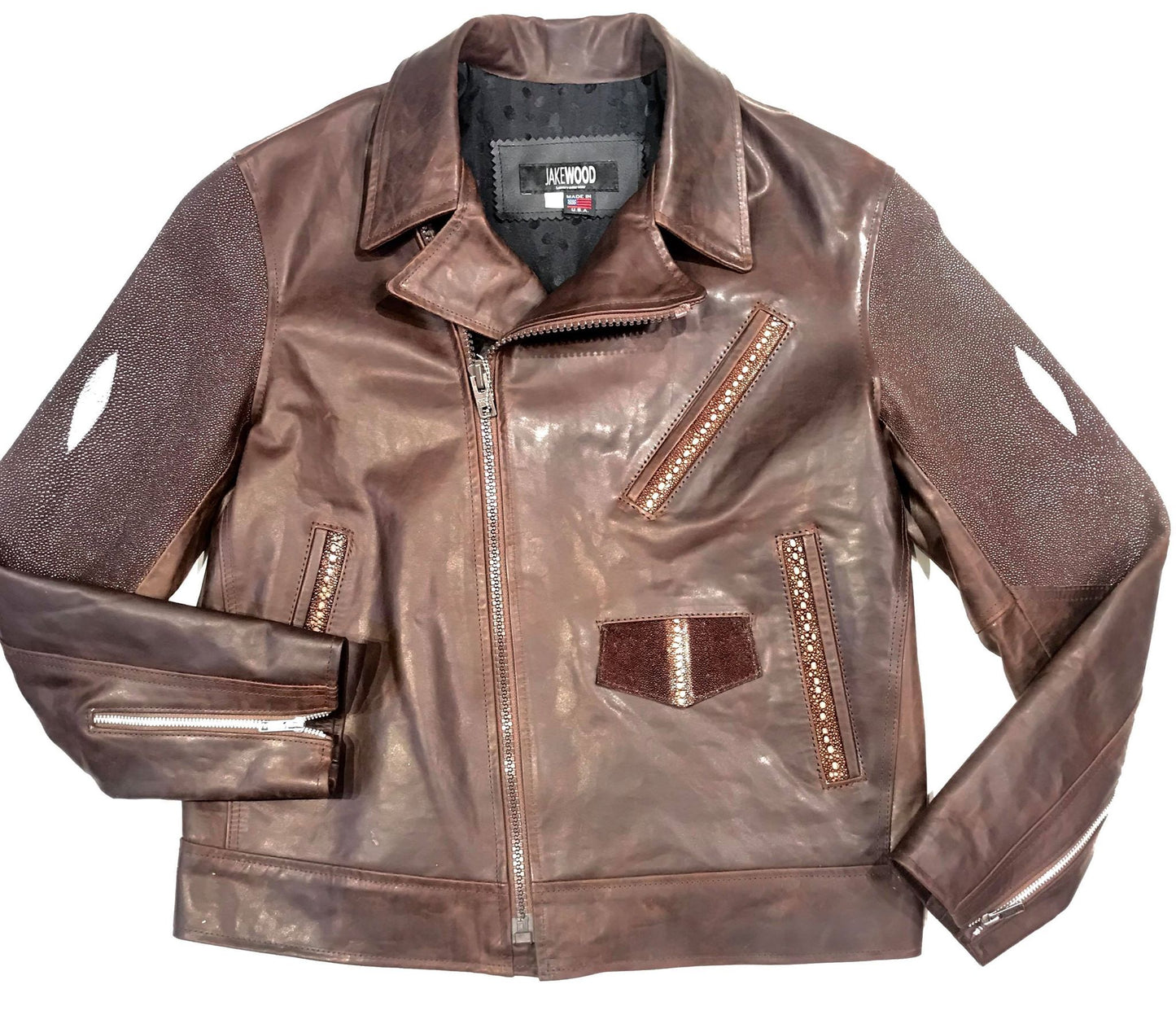 Kashani Chocolate Brown Stingray/Leather Biker Jacket - Dudes Boutique
