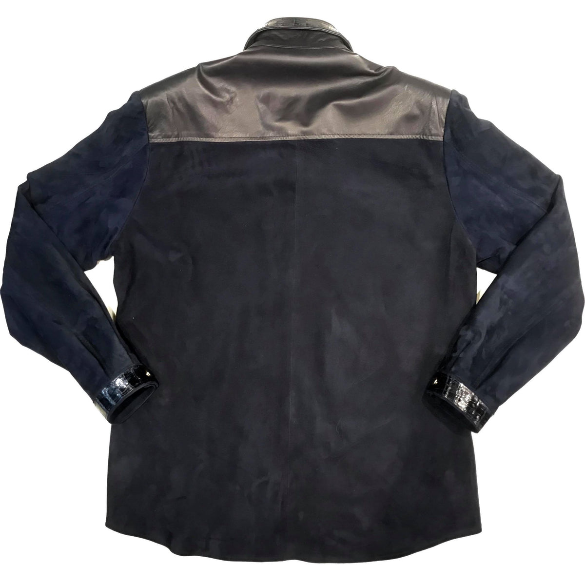 Kashani Deep Blue Suede Horn-Back Lambskin Shirt - Dudes Boutique
