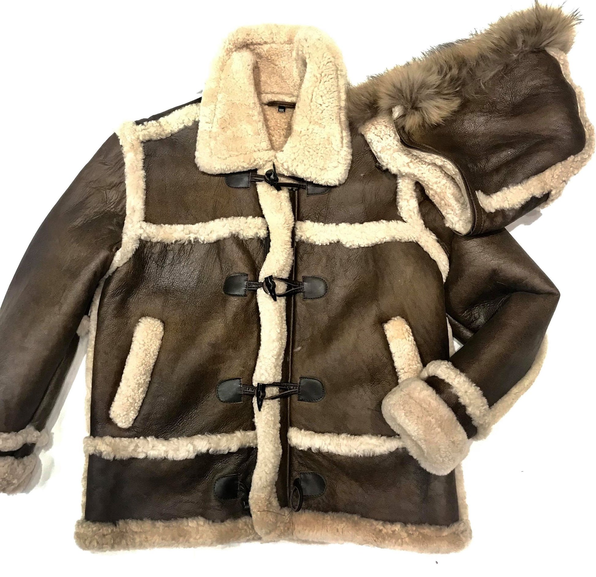 Kashani Deep Chocolate Duffel Fox Hooded Long Shearling Jacket - Dudes Boutique
