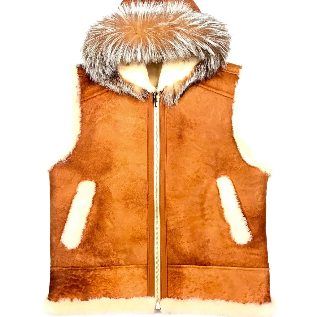 Kashani Whisky Fox Hooded Shearling Vest - Dudes Boutique