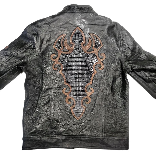 Kashani Black Horn-Back Alligator Stitched Bomber Jacket - Dudes Boutique