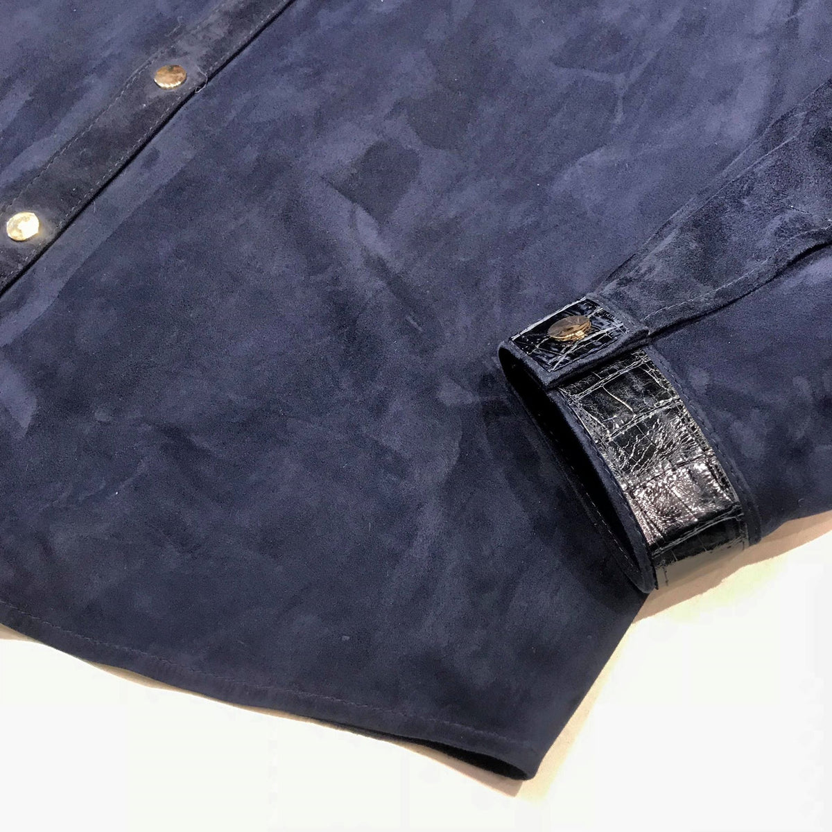 Kashani Deep Blue Suede Horn-Back Lambskin Shirt - Dudes Boutique