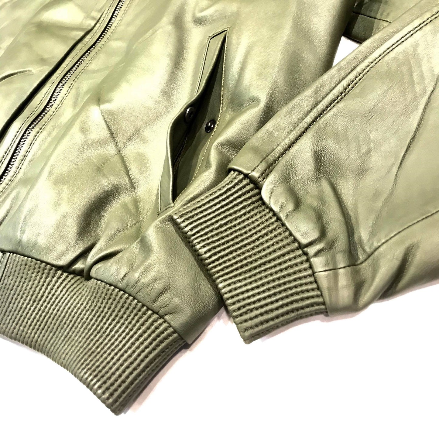 Kashani Olive Green Naked Lambskin Bomber Jacket - Dudes Boutique