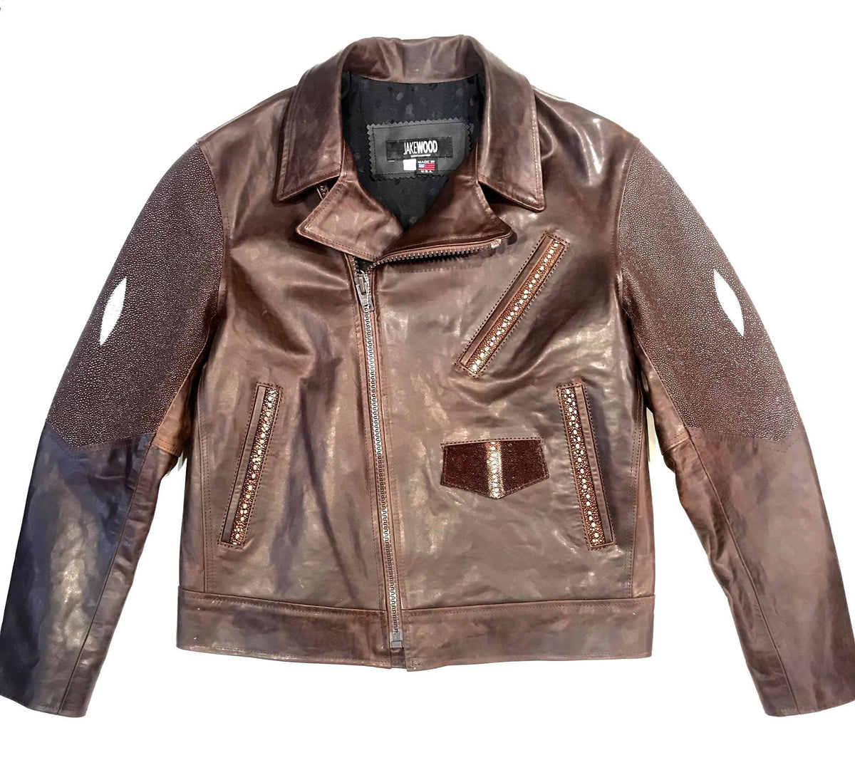 Kashani Chocolate Brown Stingray/Leather Biker Jacket - Dudes Boutique