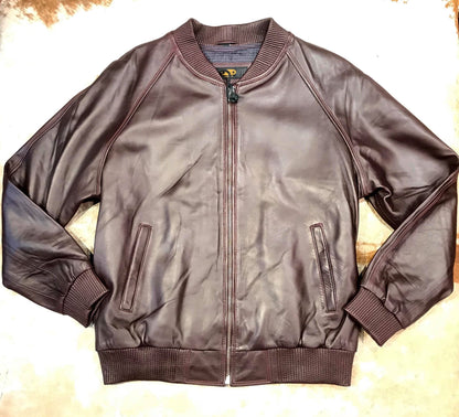Kashani Burgundy Naked Lambskin Bomber Jacket - Dudes Boutique