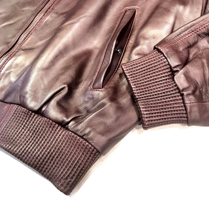 Kashani Burgundy Naked Lambskin Bomber Jacket - Dudes Boutique