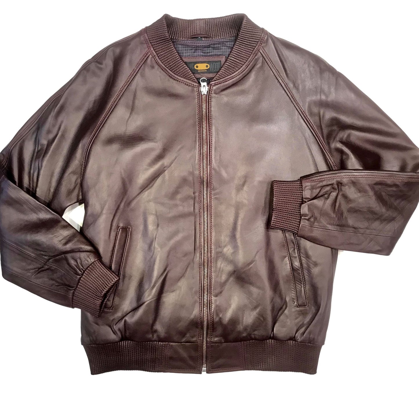 Kashani Burgundy Naked Lambskin Bomber Jacket - Dudes Boutique