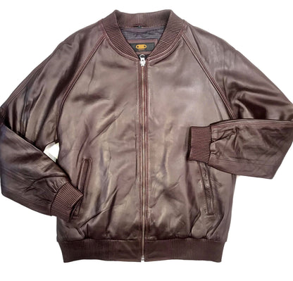 Kashani Burgundy Naked Lambskin Bomber Jacket - Dudes Boutique