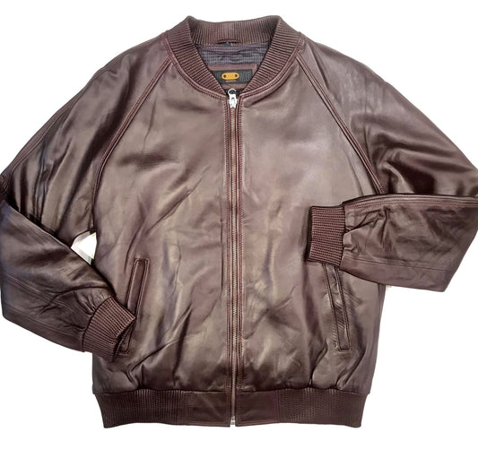 Kashani Burgundy Naked Lambskin Bomber Jacket - Dudes Boutique