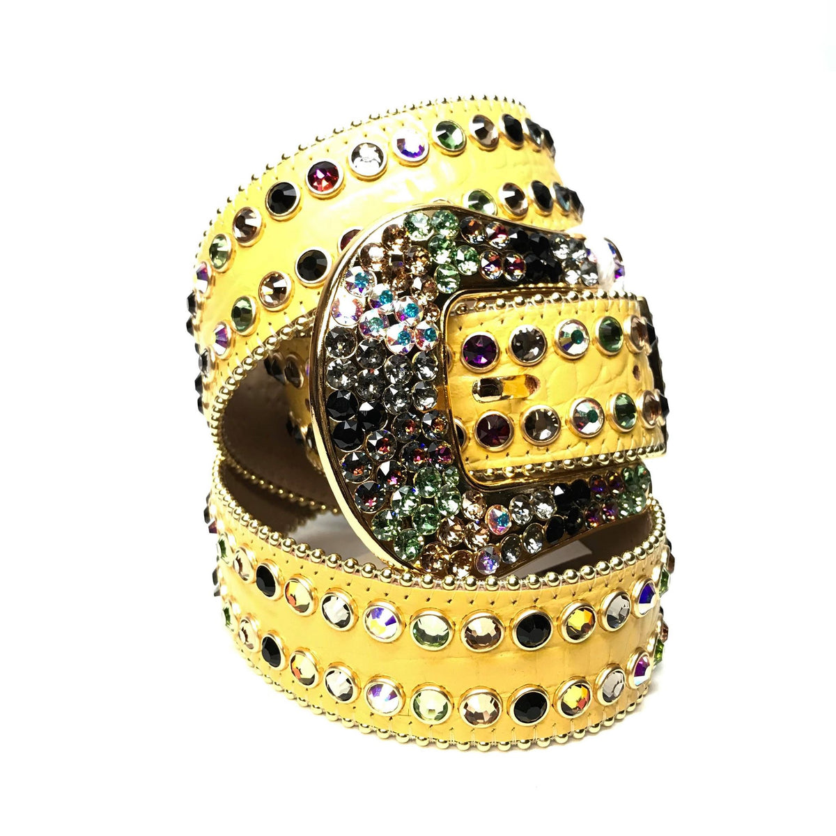b.b. Simon Yellow Multicolor Fully Loaded Crystal Belt - Dudes Boutique