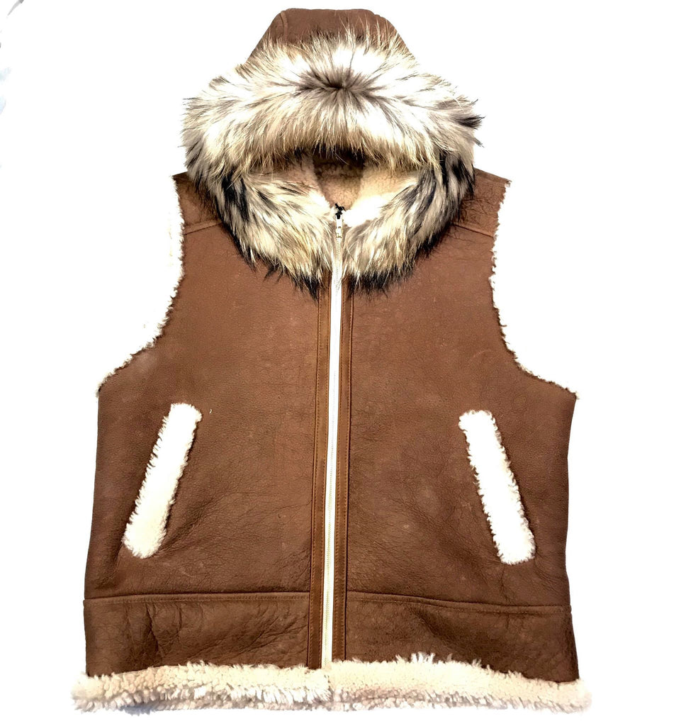 Kashani Brown Fox Fur Shearling Vest - Dudes Boutique