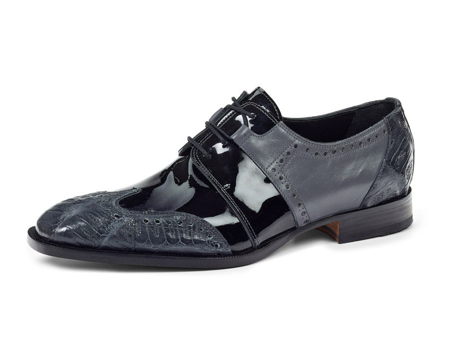 Mauri - 53130 Charcoal Baby Crocodile/Patent Dress Shoes - Dudes Boutique