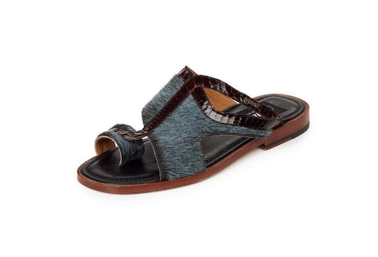 Mauri - 1222 Savana Barracuda Genuine Pony Hair Corrison / Burgundy Snake Sandals - Dudes Boutique