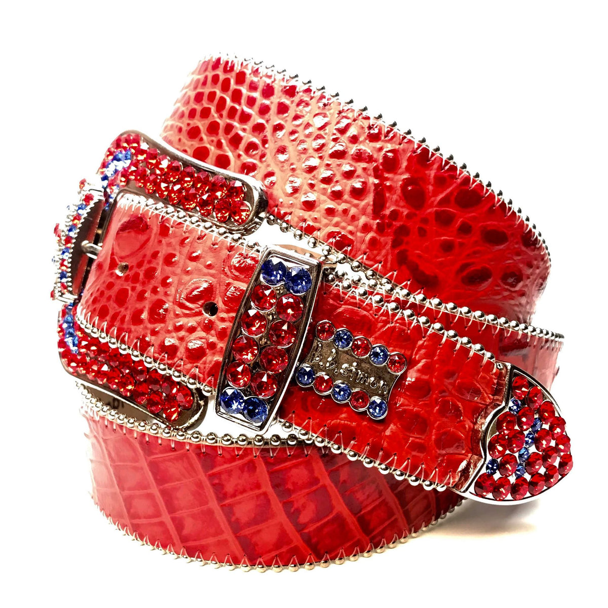b.b. Simon "Red Blue Crown" Fully Loaded Crystal Belt - Dudes Boutique