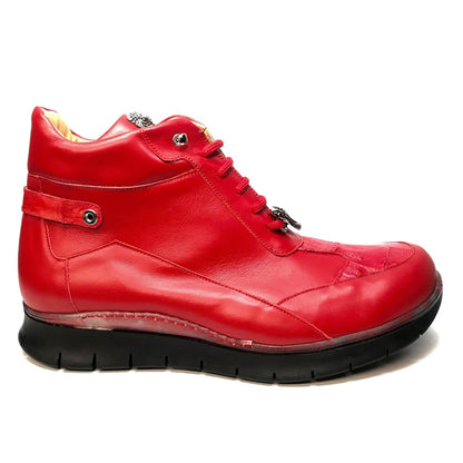 Mauri 8593 CANDY RED Crocodile Lambskin Hightop Sneakers - Dudes Boutique