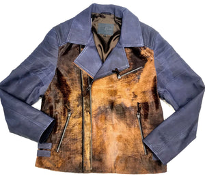 Aston Navy Natural Pony Hair Biker Jacket - Dudes Boutique