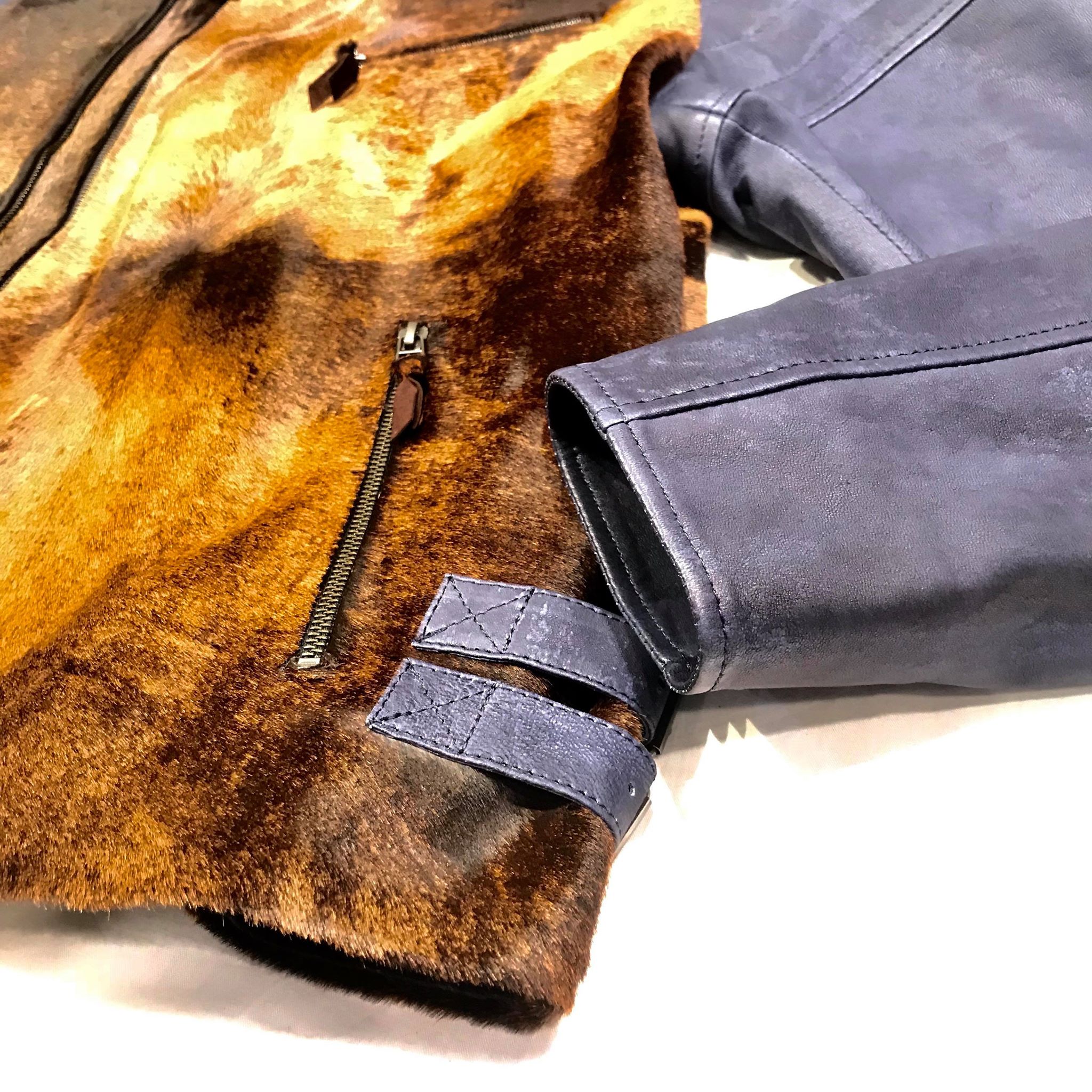 Aston Navy Natural Pony Hair Biker Jacket - Dudes Boutique