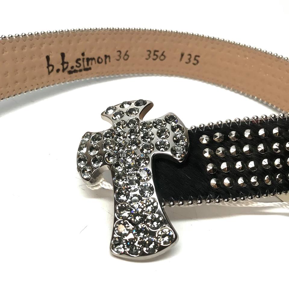 b.b. Simon 'Cross Quad Studded' Pony Crystal Belt - Dudes Boutique