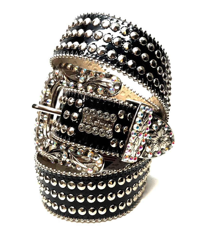 b.b. Simon 'Triple Studded' Patent Crystal Belt - Dudes Boutique