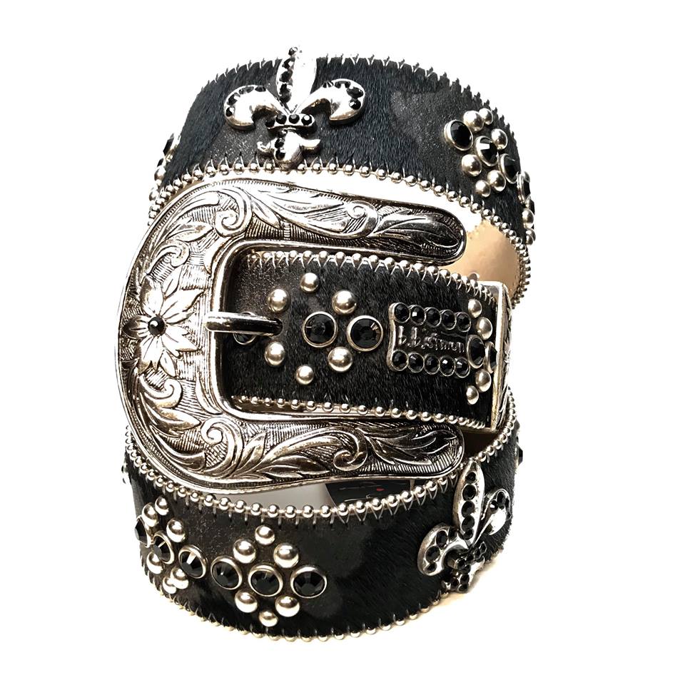 b.b. Simon 'Black Fleur-de-lis' Crystal Belt - Dudes Boutique