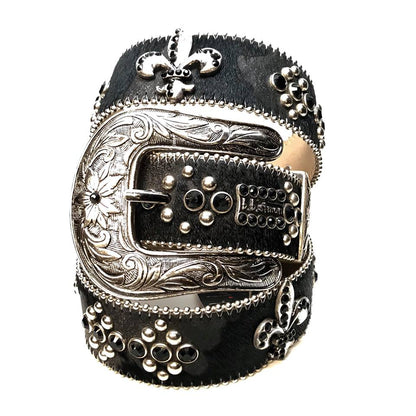 b.b. Simon 'Black Fleur-de-lis' Crystal Belt - Dudes Boutique
