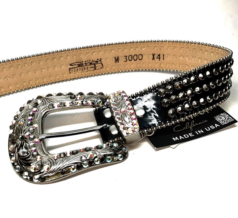 b.b. Simon 'Triple Studded' Patent Crystal Belt - Dudes Boutique