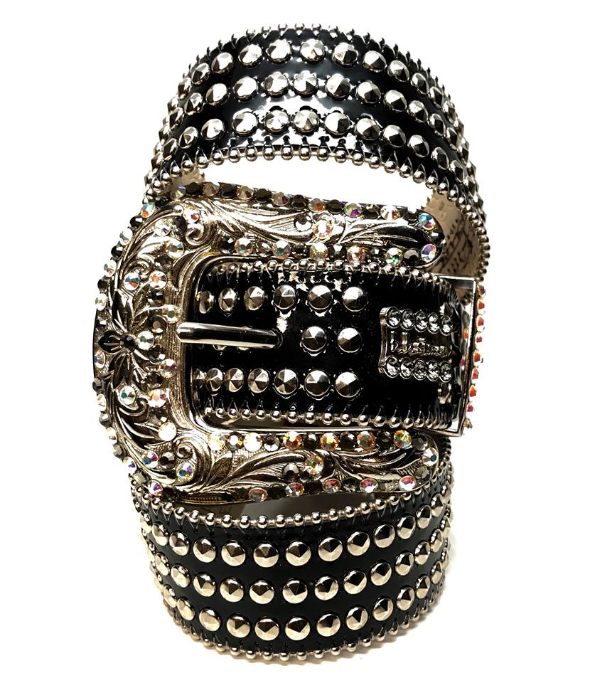 b.b. Simon 'Triple Studded' Patent Crystal Belt - Dudes Boutique
